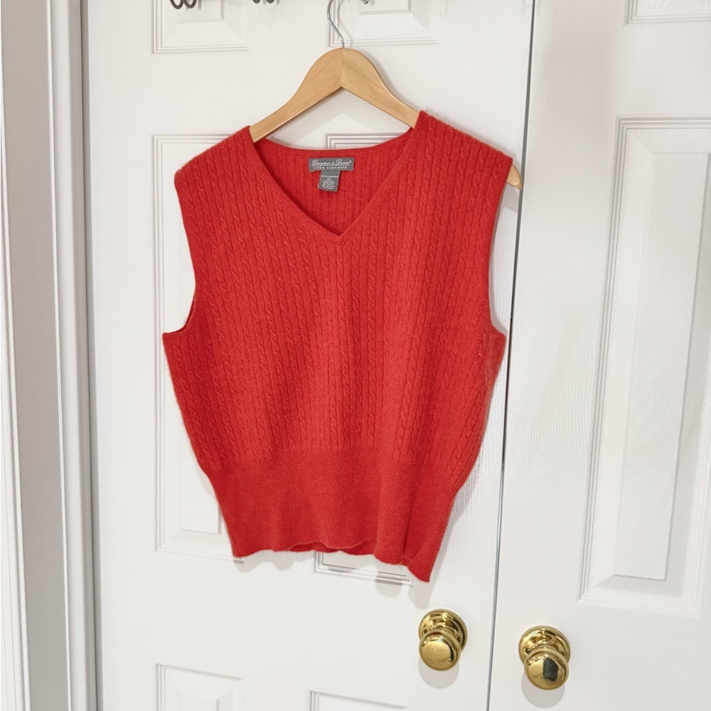 XL Orange Cashmere Vest Cable Sweater Cozy Grayson & Dunn